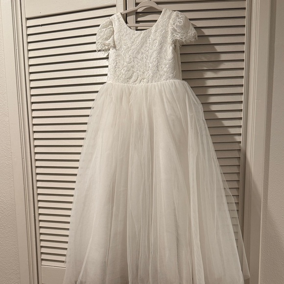 A-line Scoop Floor-Length Lace Tulle Flower Girl Dress 5T - Picture 3 of 16